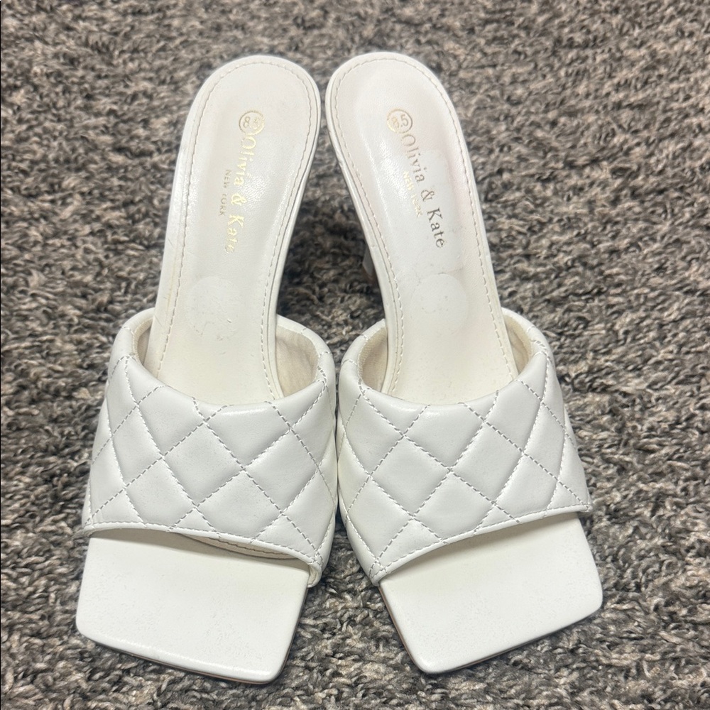 Olivia & Kate White Quilted Mules